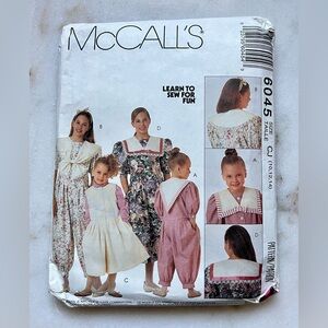 Vintage 90s McCall's Girls Dress Jumpsuits Collars sz 10-14 Sewing Pattern 6045